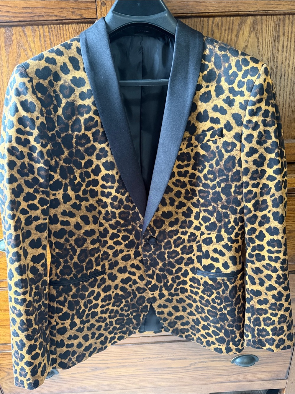 Men's Leopard Print Tuxedo Blazer with Black Satin Lapel